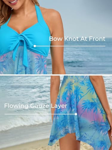 Image of MiYang Womens Tankini Swimdress with Boyshorts Two Piece V Neck Bowknot Halter Bathing Suit Dress