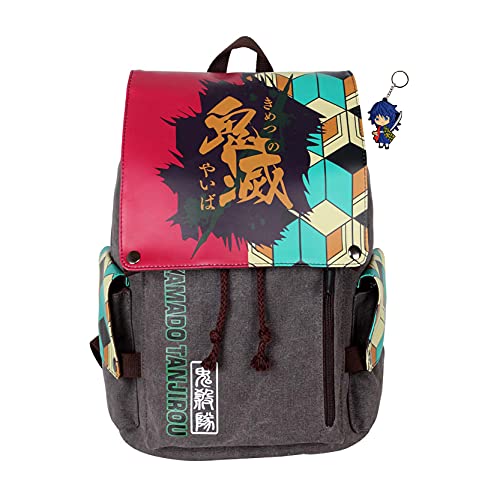 Product Image of the ROISHER Demon Backpack Giyu Anime Laptop Backpack Student Anime Fans Large Capacity Book Bag With Keychain Pendant