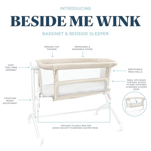 Image of Baby Delight Beside Me Wink Bassinet | Bedside Sleeper | 7-Position Height Adjustment | Organic Oat