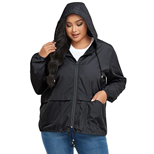Zando Plus Size Rain Jacket Womens Waterproof - Lightweight Packable Raincoat Hooded Windbreaker Travel Rain Coat for Women2