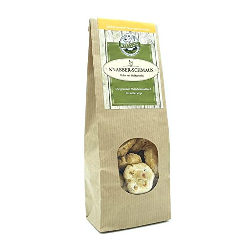 Bellfor Knabber-Schmaus Hundekekse mit frischem Hühnerfleisch – 100 g. Getreidefreie Hundeleckerlis ohne Zucker, leicht verdaulich für Sensible Hunde. Snacks für das Hundetraining