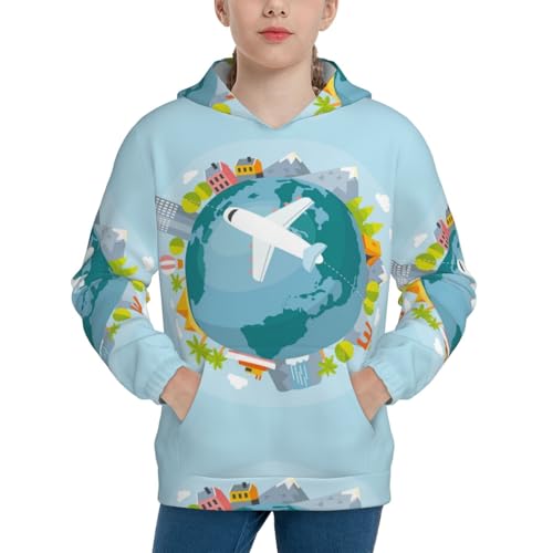 Dreaming Travel Kids Pullover Hoodies Boys Sweatshirts Girls Athletic Clothes with Pocket