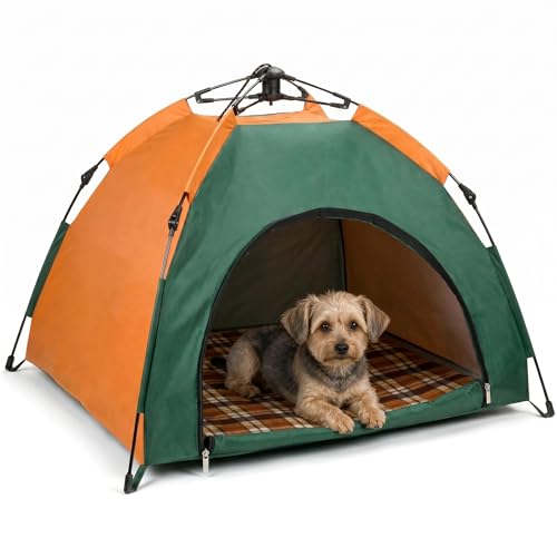 QWORK Faltbares Haustierzelt für kleine bis mittelgroße Hunde & Katzen 80 x 77 x 70 cm Eingang 37 cm wasserabweisendes Pop-up Tierzelt mit Kissen Nicht für große Hunde