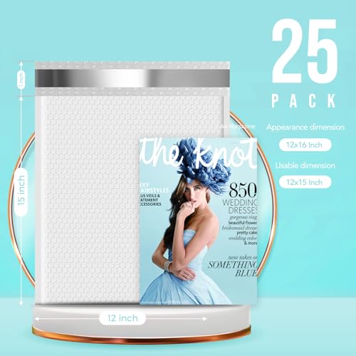 Fuxury Bubble Mailers 12X15 Inch White Padded Envelopes 25 Pack Large Bubble Mailer Strong Adhesion Padded Mailer,Self-Seal Bubble Envelope thumb #1