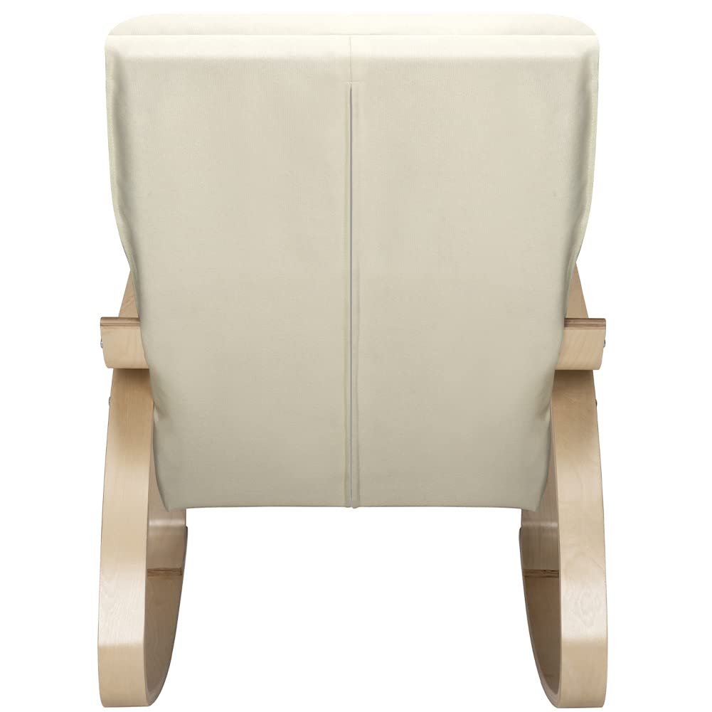 BAKAJI Sedia a Dondolo in Legno di Betulla con Rivestimento in Cotone Imbottito in Spugna Altissima Densità, Poltrona Oscillante Relax e Cuscino, Seduta Ergonomica, Carico Massimo 130kg (Beige)
