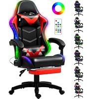 Czlolo Gaming Chair, Racing Style RGB LED Lights Gaming Chairs for Adults and Kids, Lumbar Massager Gamer Chair, High Back Reclining Computer Chair with Footrest and Headrest (Black/Red)