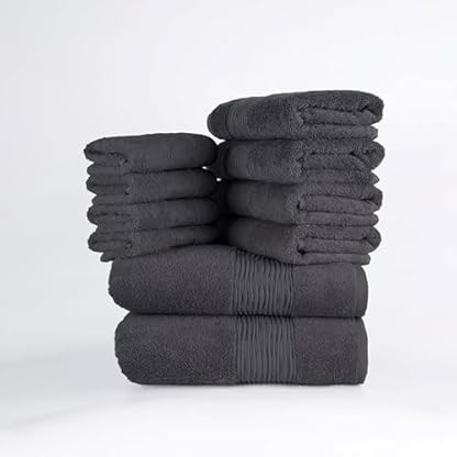 Leona Premium Towels. Leona Badetücher und Handtücher Set. badehandtuch groß 70x140cm badetuch & handtuch 50x100 cm Qualität 550 gr/m2 . 100% Baumwolle mit Oeko-tex zertifizierung ( Anthrazit ) – Bild 3