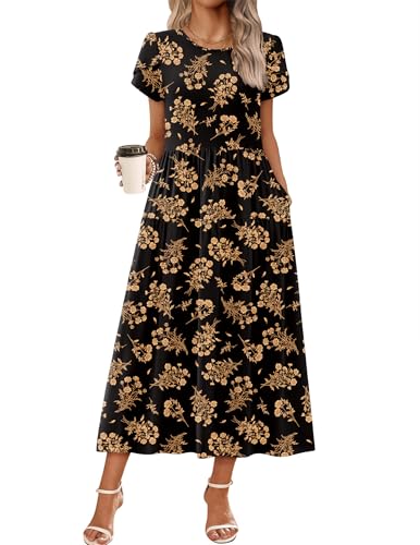 Image of Zeagoo Summer Dresses for Women 2026 Maxi Bohemian Floral Short Sleeve Long Dress Casual Flowy Tired Beach Sundress