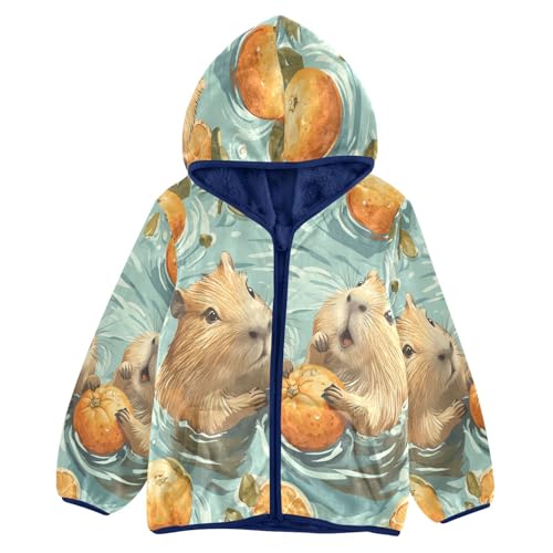 Cute Guinea Pigs Swimming Toddler Fleece Jacket Girl Boys Hooded Fleece Jacket Coat Warm Outwear Zip-up 3-10T