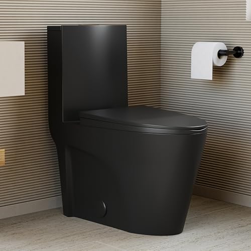 Image of St. Tropez One-Piece Elongated Toilet Vortex Dual-Flush in Matte Black 1.1 /1.6 gpf