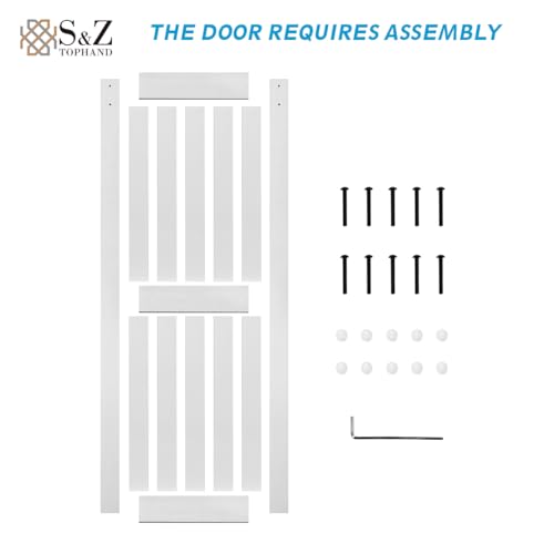 Image of S&Z TOPHAND 36in x 84in MDF Barn Door with 6.6FT Sliding Door Hardware Kit, Solid Barn Door Slab Covered with Water-Proof PVC Surface, Simple Assembly is Required