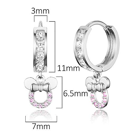 925 Sterling Silver Rhodium Plated Channel CZ Mouse Baby Girl Hoop Huggie Earrings2