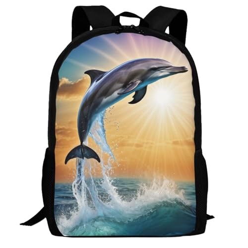 Native Dolphin Backpack for Women Men, Lightweight Adjustable Black Backpack for Travel Outdoor Sports