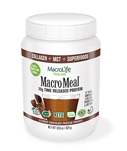 MacroLife Naturals MacroMeal Omni Chocolate Superfood Supplement Powder Protein + Greens, Probiotics, Digestive Enzymes, Fiber - Energy, Detox, Immune - Non-GMO, Gluten-Free - 18.5oz (15 Servings)