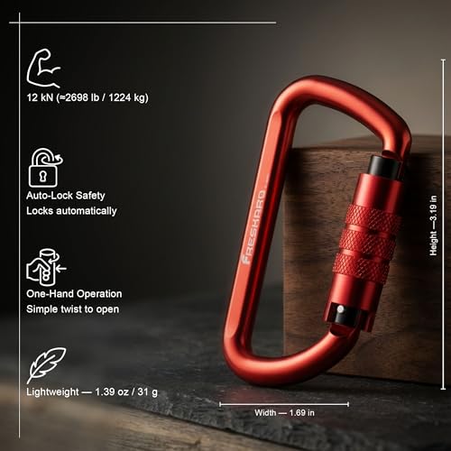 Image of FresKaro 3inch 12kN-2698lbs Auto Locking Carabiner Clips, Solid D Shape, Heavy Duty 7075 Aluminum, Lightweight 1.09oz, Rust Proof, for Hammock, Hiking, Dog Leash, Keychain etc., Multi-Colors