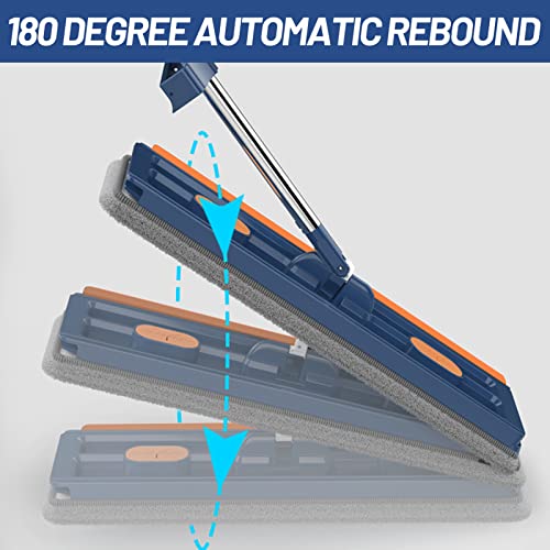Großer Flachmop,Flacher Wischmopp Eimer mit Auswringfunktion,360° Drehgelenk Bodenwischer Set Flachmopp mit Wiederverwendbaren Mikrofaser Wischpads,Freihändiger Moppie Wischmop (Blau+2 Lappen) – Bild 7