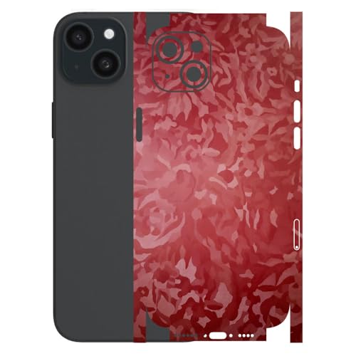 Image of AtOdds - Full Body Back Screen Guard Protector Film - 3D Textured Lamination Wrap Skin Sticker for iPhone 15 Plus | Scratchproof Matte Finish (Design - Red Camo)