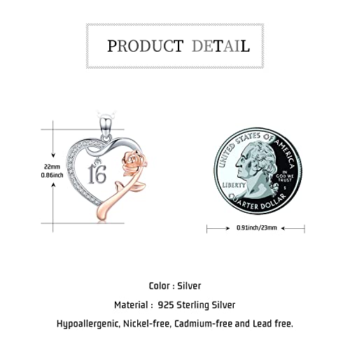 18 Year Old Girl Birthday Gifts / 10th/11th/12th/13th/15th/16th/17th/21th/30th/40th/ 50th/60th/70th/75th/80th/85th/90th/100th Birthday Gifts for Women Daughter 925 Sterling Silver Love Heart Rose Flower Pendant Necklace for Wife Mom Mothers Day Christmas Anniversary Graduation Jewelry2