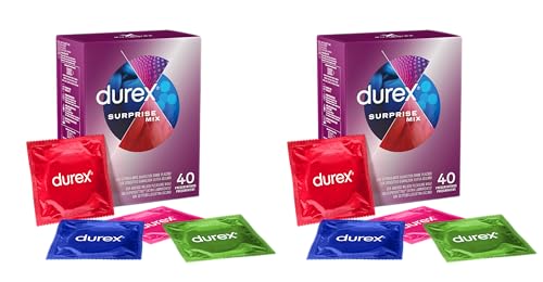Durex Surprise Mix Condones Surprises, con relieves y nervaturas y delgados, Maxi formato, 80 perfiles