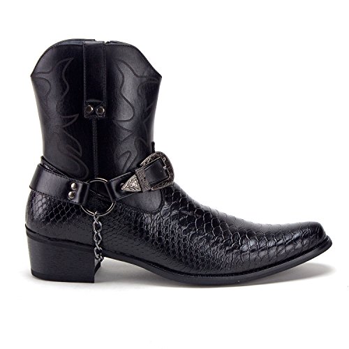 Jazamé JAZ2-JAPAN-BLKSZ8 Jazame Cowboy Boots For Men Western Style Ankle High Motorcycle Riding Pointy Toe Moto Dress Boots Botas Vaqueras Para Hombre Men'S Western Boots Buckle Design thumb #1