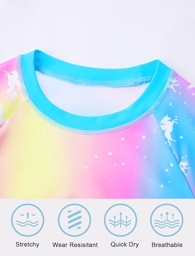 Image of Girls Swimsuit Long Sleeve Swim Shirt 3 Piece Rash Guard for Girls Bathing Suit with Boyshorts