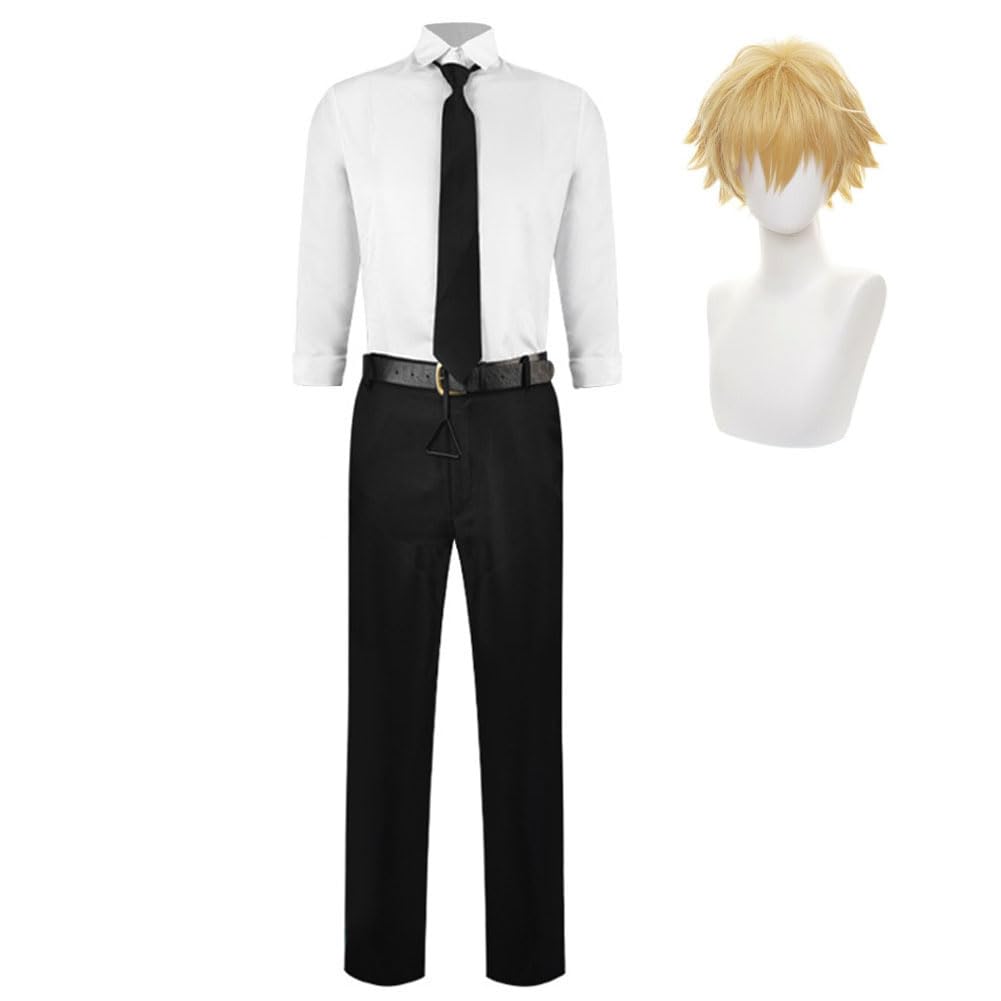 Zhongkaihua Anime Denji Cosplay Outfit with Wig and Mask Full Halloween Costume Men's Uniform Shirt, Pants Anime Roleplay Fancy Costume