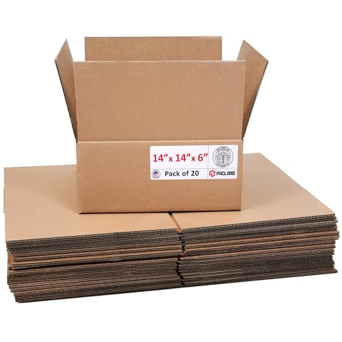 Image of Medium Cardboard Boxes 14 inchL x 14 inchW x 6 inchH (Pack of 20) - USA-Made Packing Boxes for Moving, Shipping, or Storage - USPS, UPS, FedEx Approved - Professional Packing Supplies for Moving