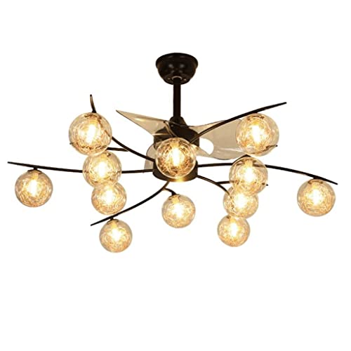 Ventilador de techo estilo molino de viento ventilador de techo con luz y control remoto, 6 velocidades de viento, 3 cuchillas reversibles, 12 bolas de luz (sin bombillas) ventilador de techo