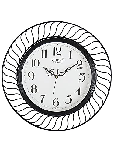 Image of CHRONIKLE Modern Analog Round Adorable Metal Case Wall Clock for Living Room Home Decorations Office Gifts (Size: 45 x 5 x 45 CM | Color: Black & Silver | Weight: 1500 Gram)