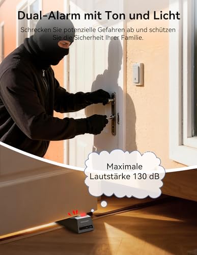 TECKNET Türstopper Alarm, Türalarm mit Ton- und Licht-Doppelalarm, Tragbare Tür Alarmanlage, Wiederaufladbare Türkeil Alarm mit Langer Akkulaufzeit, Door Stop Alarm für Zuhause, Hotel und Reisen