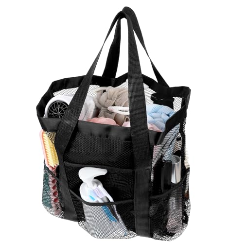 Duschtasche Camping, Camping Duschtasche Aus Atmungsaktivem Mesh, Tragbarer Organizer mit 8 Fächern für Toilettenartikel & Kleidung, Kompakt für Reisen Und Zuhause (Schwarz)
