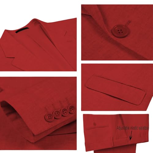 JinXuanYa Men's 2 Piece Shorts Suit for Men Slim Fit Cotton Linen Casual Business Suit for Groomsmen Wedding(Blazer+Pants)3