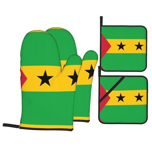 Lot de 4 gants de cuisine et tapis résistants à la chaleur Motif drapeau de Sao Tomé et Principe