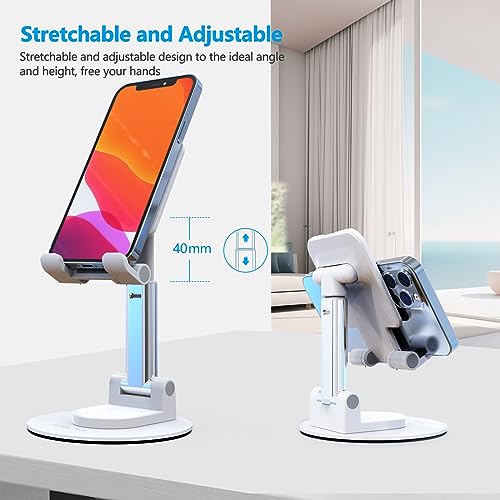 Image of YXLILI Foldable Phone Stand Adjustable Angle Height Cell Phone Holder for Desk 360 Rotating Cellphone Stand Compatible with iPhone14 /13 /12 /11 Pro, Max, Mini, iPad, Tablet(4-9.7in)-White