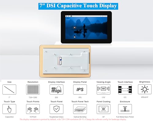 Image of 7inch DSI Capacitive Touch Screen Compatible with Raspberry Pi 5 /4B /3B+ /3B /RK3506-Lyra /RK3576 /ESP32-P4, 720x1280 IPS Display, 10-Point Touch, Anti-Fingerprint Process