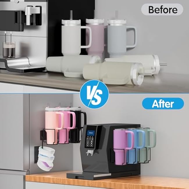 Magnetic Water Bottle Organizer for Stanley 40oz Tumbler with Handle, Magnetic Stanley Cup Holder Used on Refrigerator, Tumbler Lid Organizer Kitchen Organization Ideal for Fridge & Wall