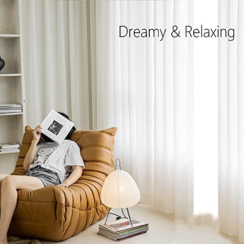 Image of Treatmentex White Striped Sheer Curtains for Living Room Voile Drapes 63inch Length Light Filtering Sunshine Semi Sheer Chiffon Window Curtains for Home Office Bedroom 52 inch w 2 Pack Grommet Top