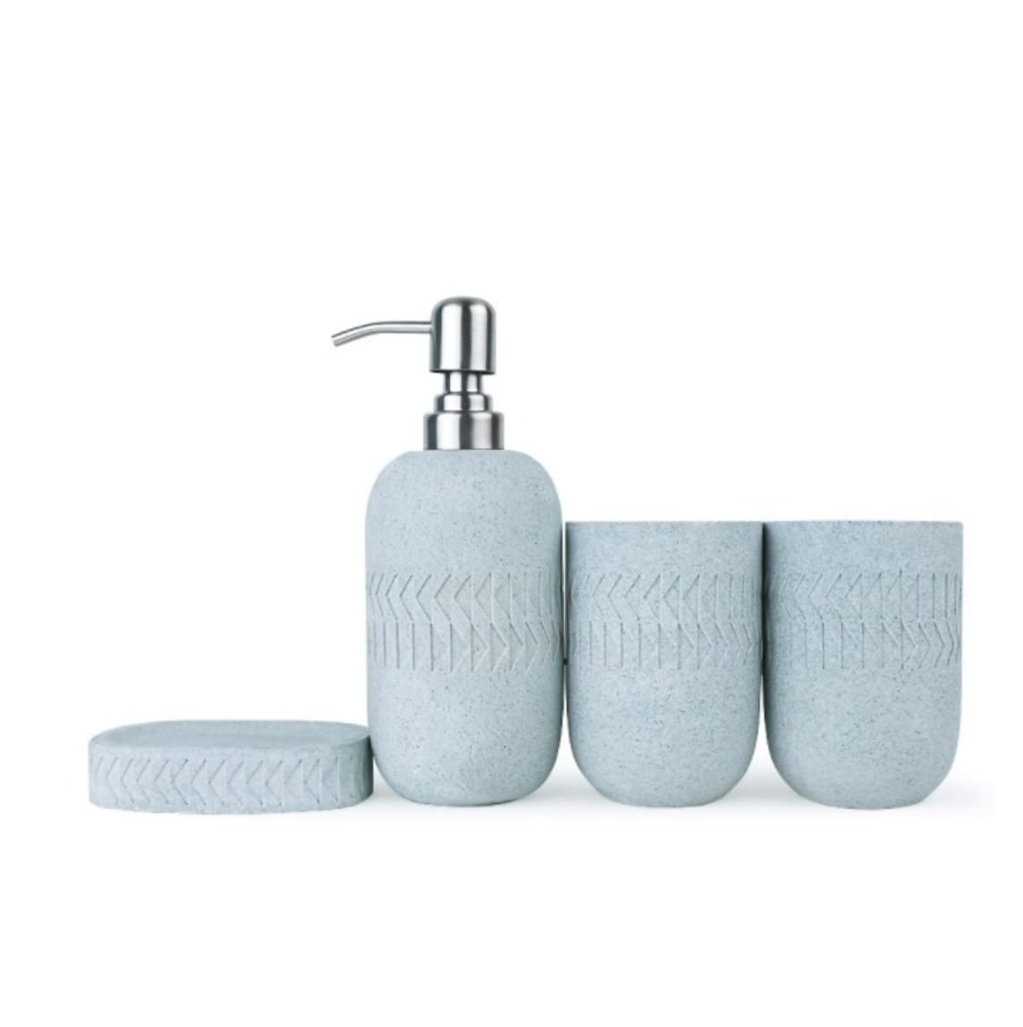 Dispensador Jabón Set Conjunto de Accesorios de baño Conjunto de baño de 4 Piezas Conjunto de baño con patrón de triángulo nórdico Decoración de Lavado para Regalo Baño Accesorios(Grün)