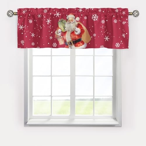 Hliyty Christmas Santa Claus Curtains Valance, Curtain Valance Window,Blackout Curtain Valances,Curtains Rod Pocket Valances,Farmhouse Country Window Curtains for Kitchen Bathroom Living Room Bedroom