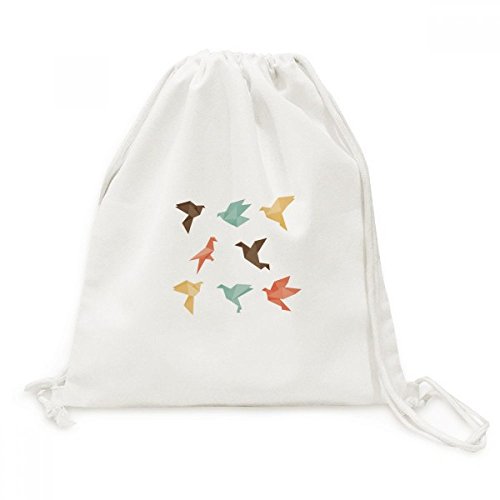 Sac cordon en toile motif origami oiseau abstrait pour voyage et shopping