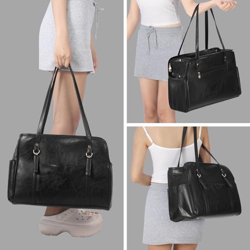 Lasaviin Hundetragetasche, modische Leder-Haustier-Tragetasche mit Taschen, von Fluggesellschaften zugelassen, weiche Seiten, für Welpen, Katzen, Hunde, Schwarz