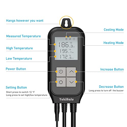 YukiHalu Smart Digital Temperature Controller, 2 Smart Electrical Outlets with Heating and Cooling Modes, for Homebrew Fermentation Breeding Incubation Greenhouse, Reptile and Aquarium - Thumbnail 3