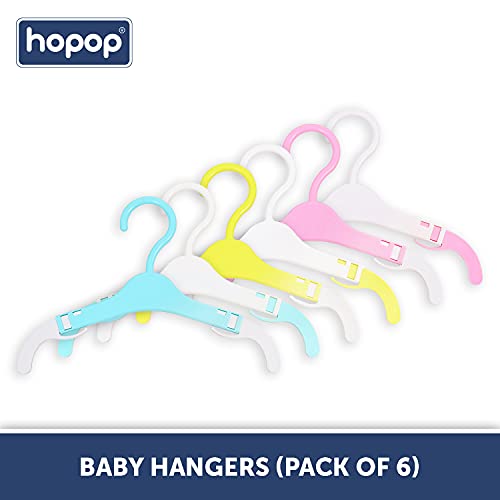 Image of Hopop Kids Hangers | Telescopic Adjustable Anti Slip Plastic Hanger for Baby & Kids Clothes |Extendable Hanger for Wardrobe|Baby Hangers for Kids Clothes Set| Multicolour (Pack of 6)