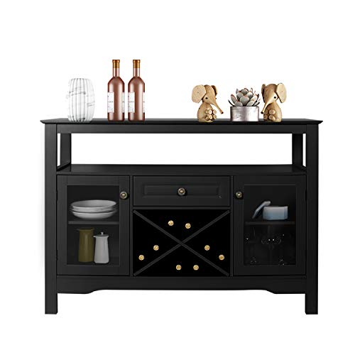 GBU Sideboard Buffet Cabinet - Cupboard Table for Home Kitchen Dining Room Organizer with Wine Rack Open Shelf Storage Cabinet, Black 45.7”(L) x 15.7”(W) x 32.3”(H)