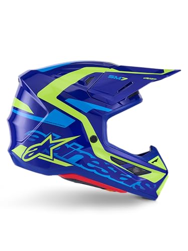 Alpinestars S-M7 Deed Casco da motocross, blu/giallo, M (57/58)
