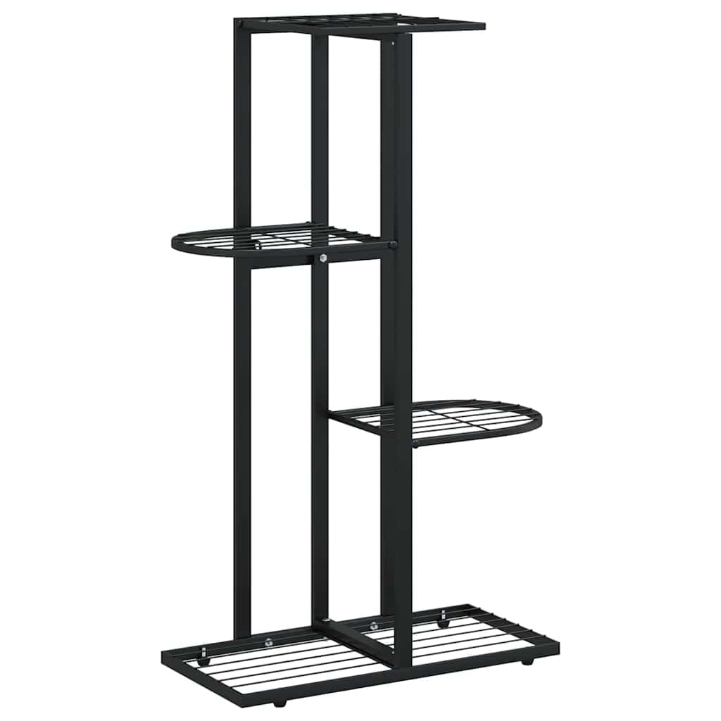 Portavasi a 4 ripiani, 43 x 22 x 76 cm, in metallo, nero | Robusto, durevole, salvaspazio, per interni ed esterni, facile da pulire