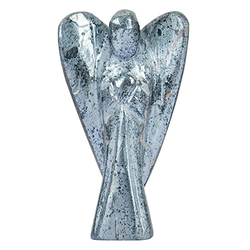 FASHIONZAADI Crystal Angel - Crystal Angel Figurines - Pocket Angel - Guardian Angel - Angels Figurines - Hematite Gemstone Figurine for Reiki Healing Crystal Statue
