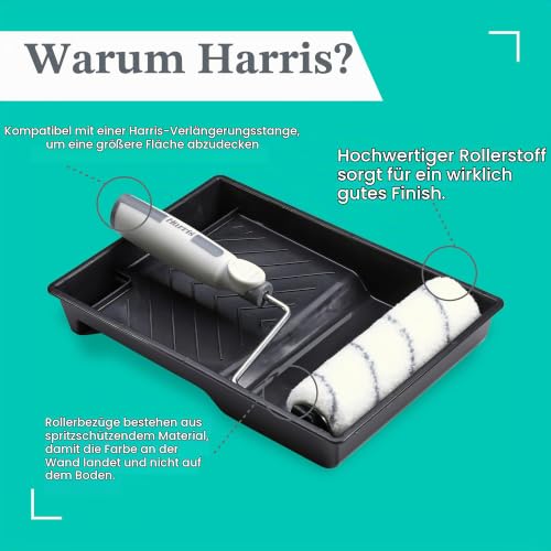 Harris Farbroller Set 23 cm, Malerrolle mit Bügel, 4 Walzen (mittlerer Flor) & Farbwanne – Farbwalze für Wandfarbe… – Ansicht 4