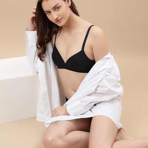 Image of Marks & Spencer Solid Black Cotton Blend Womens Bra