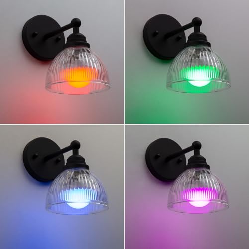 Image of Phansthy Industrial Rechargeable Battery Operated Wall Sconce with Remote Control, Clear Striped Glass Shade Wall Lamp, Vintage Dimmable Indoor Wall Light for Bedroom Living Room Restaurant (Black)